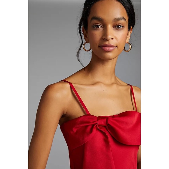 NWT ANTHROPOLOGIE BOW FRONT SLIP MIDI DRESS IN RED - Picture 4 of 10